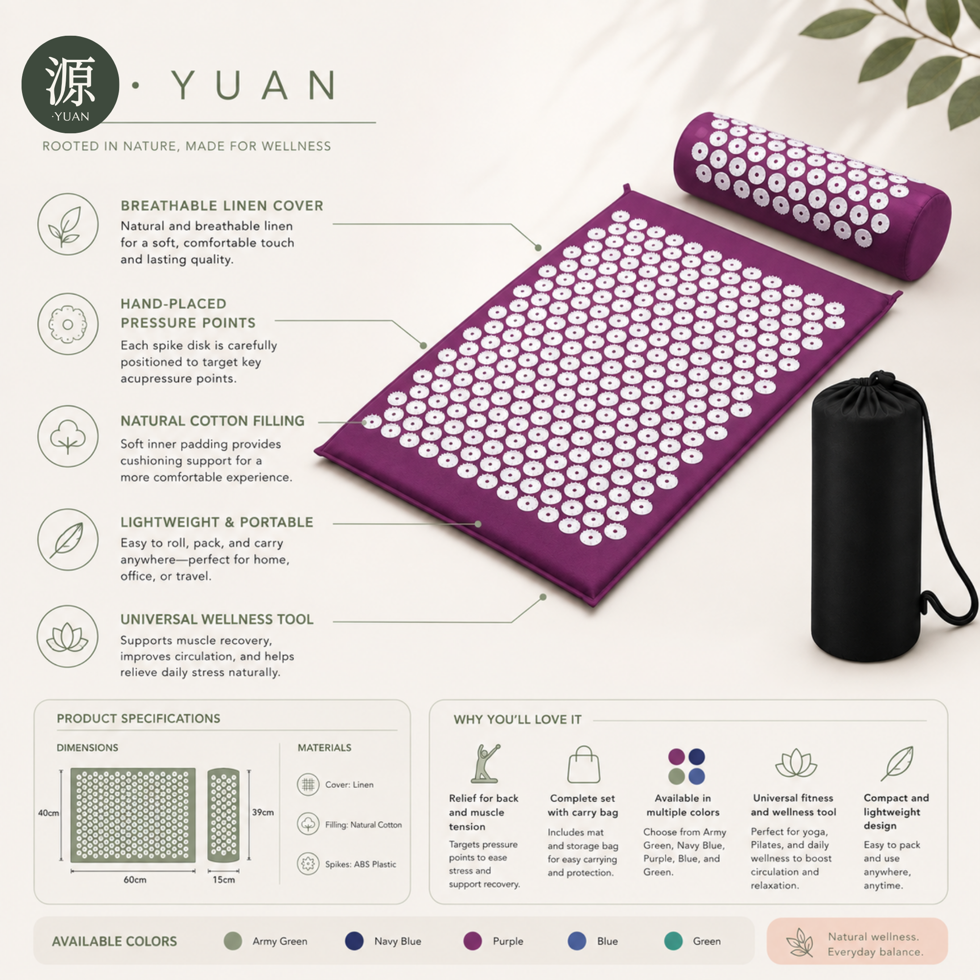源 · YUAN Acupressure Mat — Calm & Tension Relief